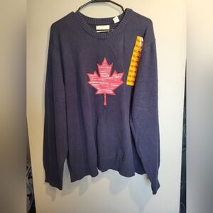 NEW- Weatherproof Navy Sweater with Red Maple Leaf, Size XXL